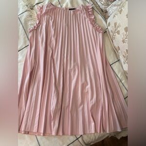 Pleated Ruffle-Trim Midi Dress in Light Pink